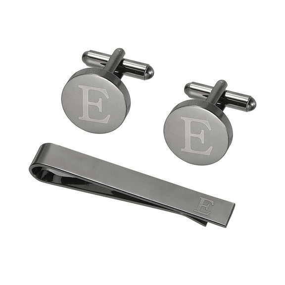 Uxcell Cuff Links, Initial Tie Clip and Cufflink Set for Men Classic Copper, Letter E(Black)