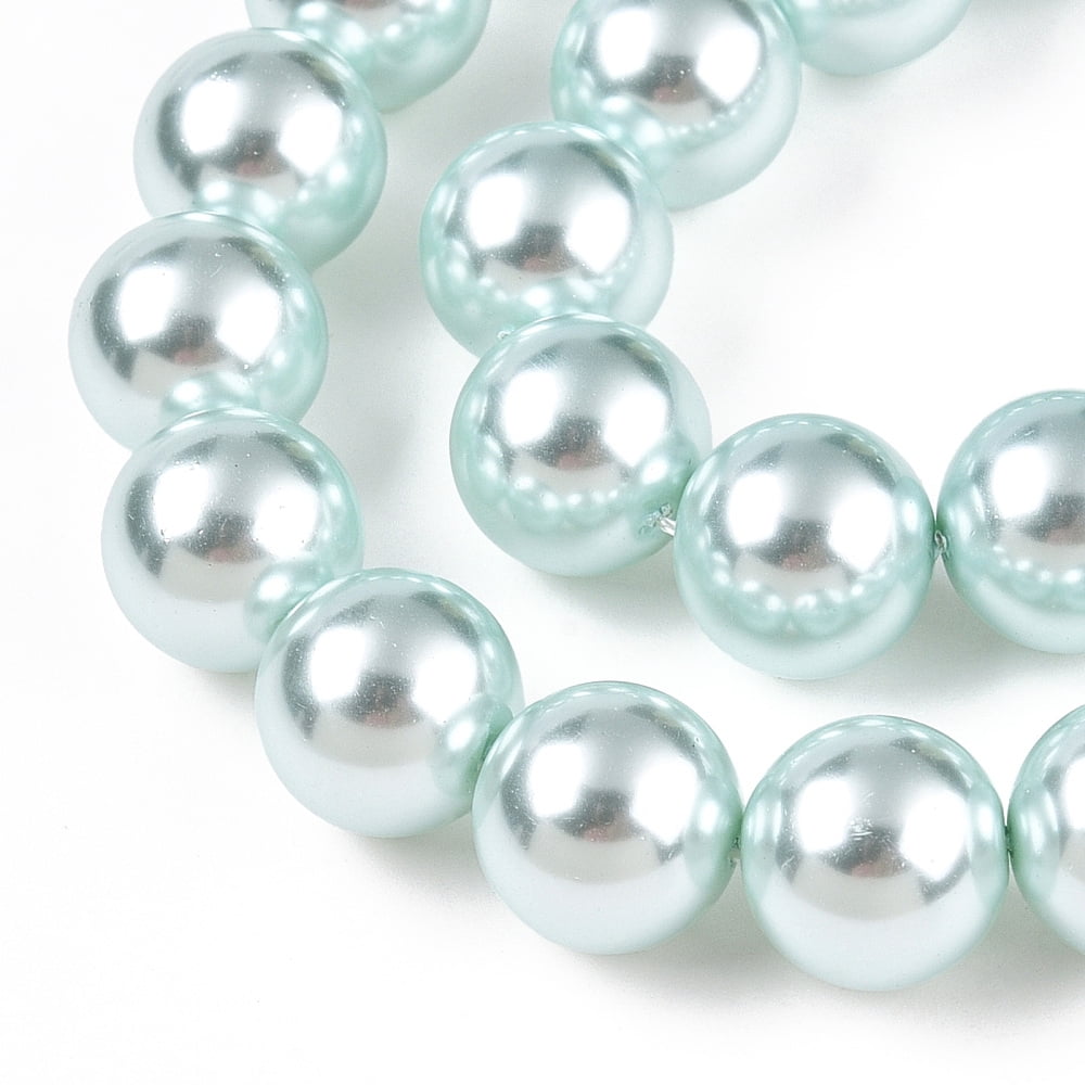 Glass Pearl Beads Strands Round Light Cyan 12mm Hole: 0.8mm 35pcs/strand 16.14''(41cm)