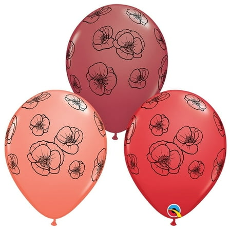 11 inch Qualatex Pretty Poppies Latex Balloons (50 Pack) - Party Supplies Decorations