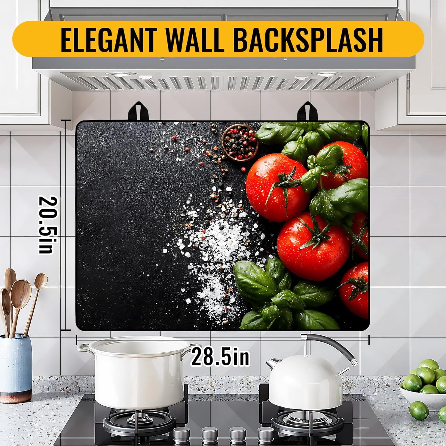 Stove Top Cover for Electric Stove 28.5x20.5 Inch Silicone Stove Topper & Protector, Scratch-Resistant Decorative Kitchen Mat for Electric/Glass Stove Top (Fresh Tomato & Spices)