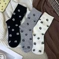 thumbnail image 3 of Women's 3-Pack Crew Socks with Allover Paw Print Pattern Soft Stretch Casual Sock Set - Gray, 3 of 5
