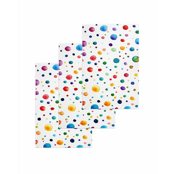 Colorful Polka Dot Kitchen Dish Towels for Drying Dishes Set of 3, Rainbow Color Polka Dots Abstract Art Waffle Weave Microfiber Terry Hand Tea Bathroom Towels Quick Dry & Absorbent Towel 15.7x23.6