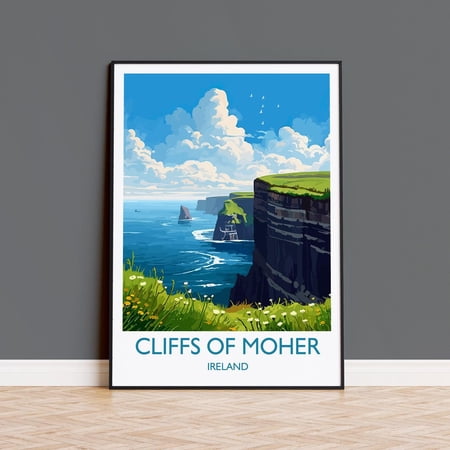 Cliffs Of Moher Ireland Travel Gift Retro Cityscape Souvenir Wall Art Decor Unframed Paper Print