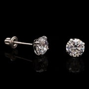 WJD EXCLUSIVES 0.5Ct Created Diamond 14K White Gold 4mm Round Screw Back Stud Earrings