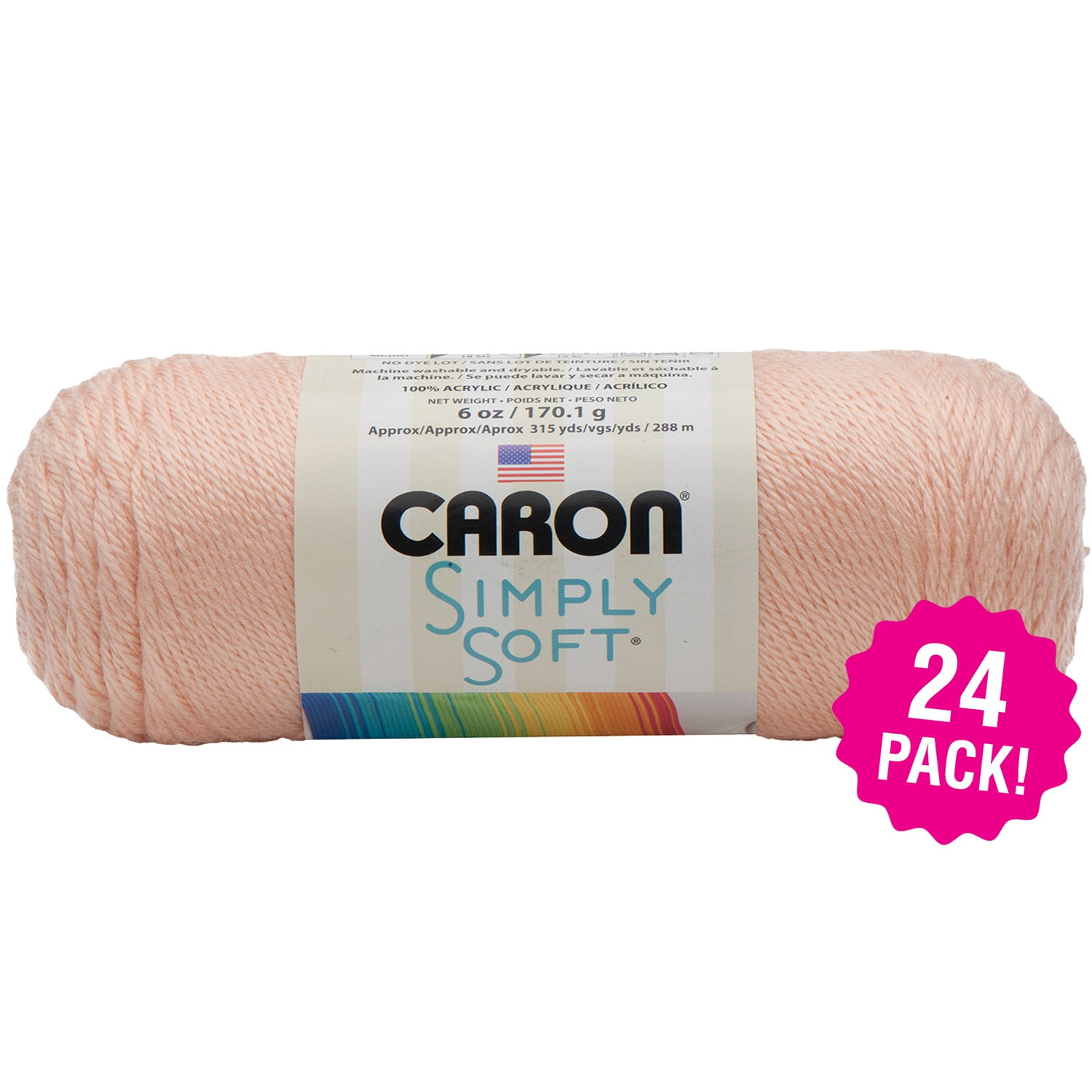 H97003-9737 Spinrite Caron Simply Soft Solids Yarn-Light Country Peach 