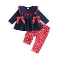 thumbnail image 4 of Xyant Toddler Baby Girl Valentines Outfit Bows Love Heart Pattern Ruffled Trim Long Sleeve Tops and Pants 2 Pcs Set (Navy,0-6 Months), 4 of 4