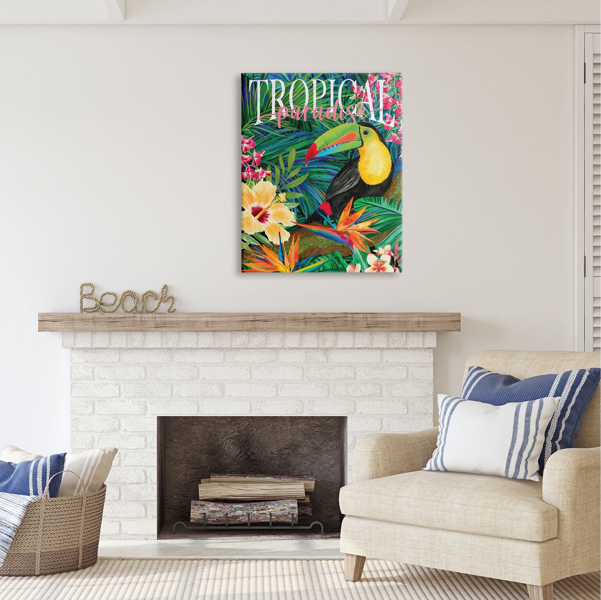 Stupell Industries Tropical Paradise Toucan Animals & Insects Painting Gallery Wrapped Canvas Print Wall Art, 30 x 40