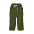 thumbnail image 7 of VBVC Women's Plus Size Cotton Linen Capri Pants , Side Button Summer Shorts For Women , Ladies' Drawstring Lounge Pants with Pockets, Army Green , L-5XL, 7 of 7