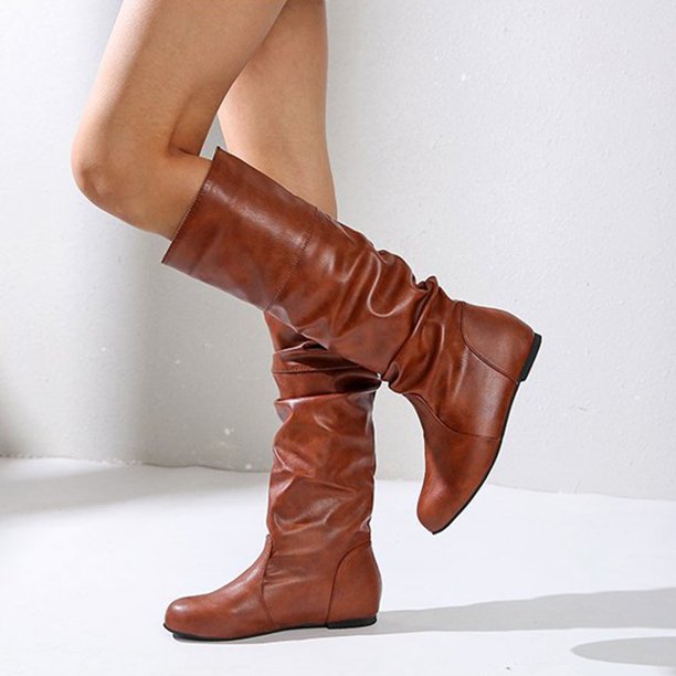 Brown leather shop calf length boots