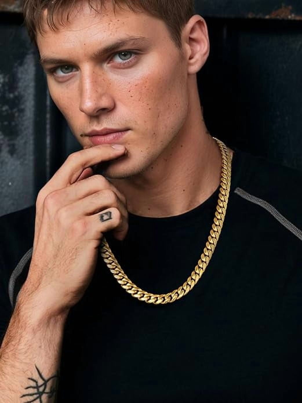 Muddy Jewelry Chunky Cuban Chain Necklace for Men, Stainless Steel Miami Gold Hip Hop Necklace, Multiple Widths (4.8mm, 6mm, 10mm, 14mm) and Lengths (14"-30"), Gift for Valentine's Day Birthday