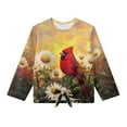 thumbnail image 4 of Xoenoiee Cardinal Daisy Flower Print Girl's Long Sleeve Shirts Tie Front Knot Tops Tee Crew Neck T Shirt Pullover Tunic Sweatshirt for Beach Vacation, 5-6 Year, 4 of 7