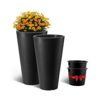 VEVOR Set of 2 Tall Planter For Outdoor Indoor Plants 24inch, Black Round Large Planters For Front Porch, Patio, Tall Taper Flower Tree Plant Pots with Modern Design and Built-in Drainage