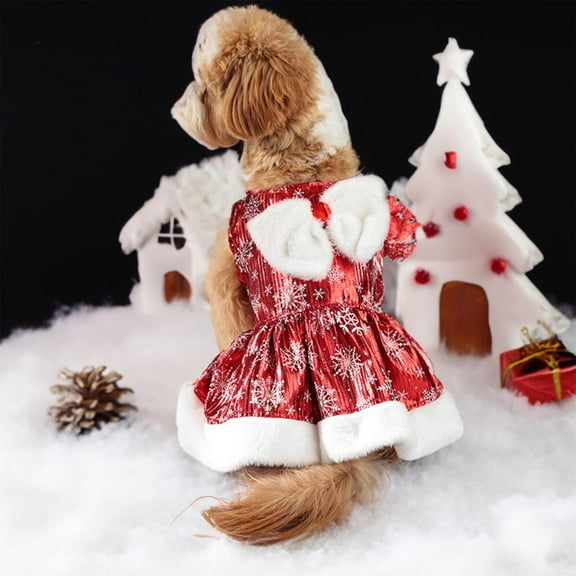 Outoloxit Christmas Dog Dress for Small Breeds with Ruffle Sleeves and Bow Tie - Holiday Party Outfit for Dachshund, Chihuahua, and Teddy