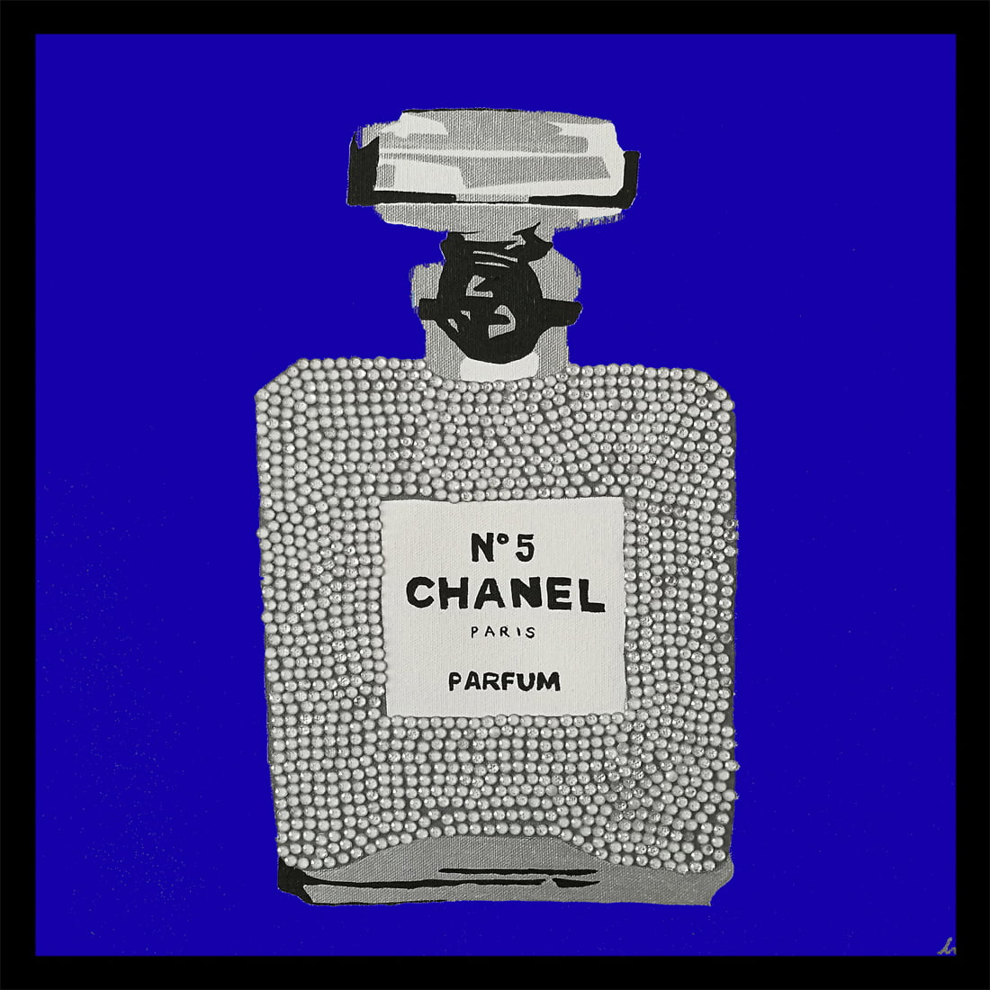 FRAMED Royal Blue Chanel No 5. Paris Perfume by Pop Art Queen 18x18 FRAMED  Painting Print
