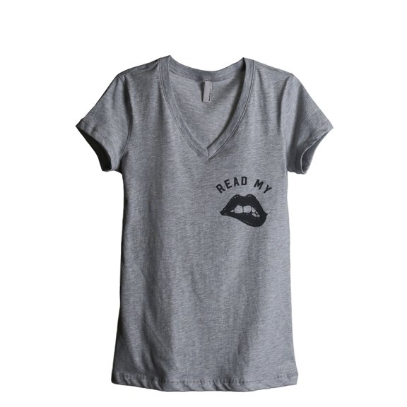 Thread Tank Read My Lips Women's Relaxed V-Neck T-Shirt Tee Heather Grey Small
