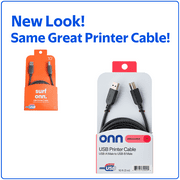onn 10ft USB Printer Cable, USB to USB-B, Gray, 1 Piece per Pack