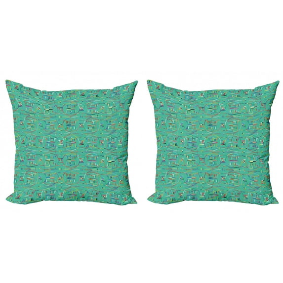 Abstract Throw Pillow Cushion Cover Pack of 2, Colorful Native Pattern Inspired Geometric Motif Intersecting Lines Flowers, Zippered Double-Side Digital Print, 4 Sizes, Multicolor, by Ambesonne