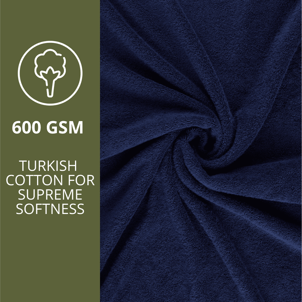 HOME ESSENTIALS 100 % Cotton Luxury Turkish Wash Cloths and Bath Towels Set of 6, 600 GSM Lightweight Super Absorbent Travel Towels Pack, Quick Dry Towels for Spa, Hotel Bathroom Essentials, Navy