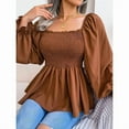 thumbnail image 4 of ZOELNIC Women's Peplum Tops Square Neck Ruffle Trim Long Sleeve Blouse Smocked Top Dressy Casual Shirts, S, 4 of 7