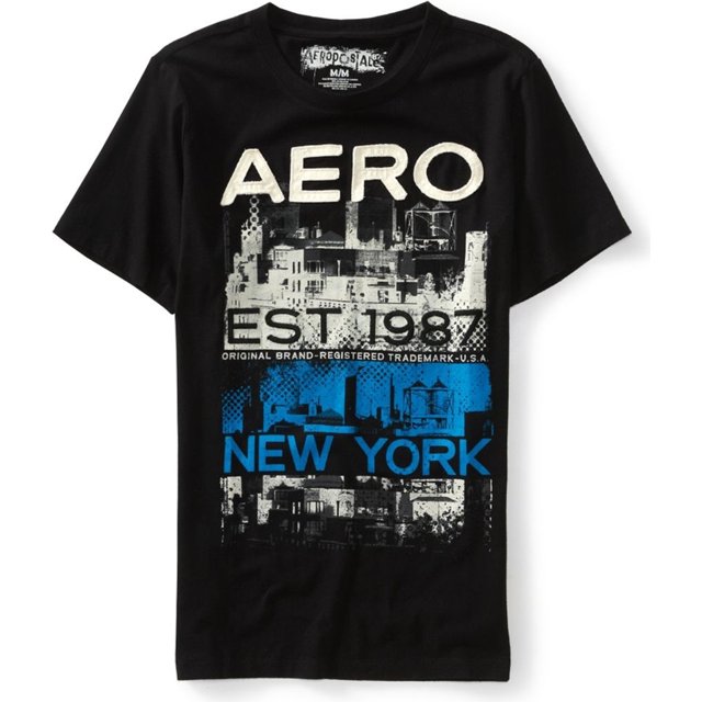 Aeropostale New York Roof Top - Camiseta adornada para hombre, color negro, extragrande Aeropostale Camiseta adornada