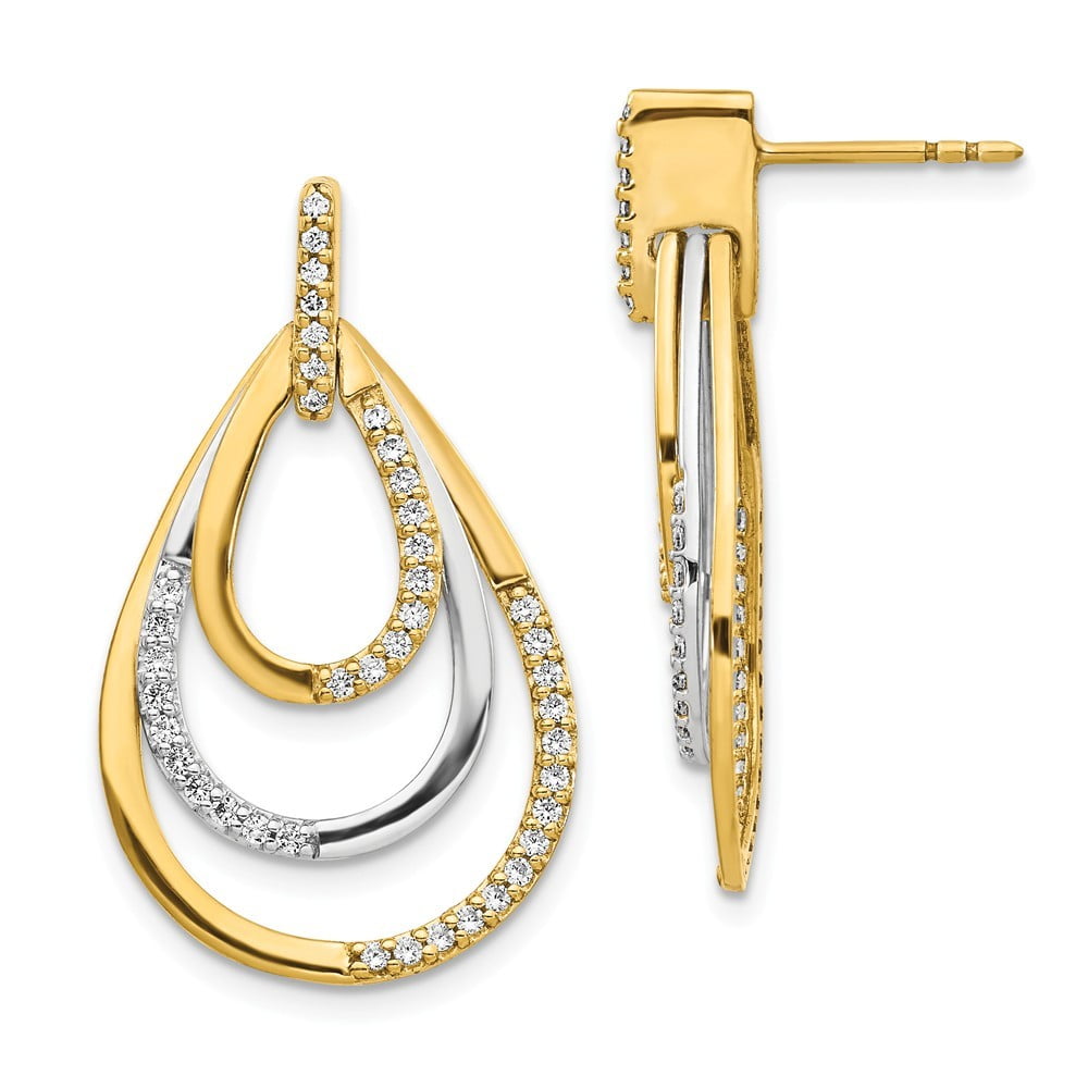 Jewelry 17mm 14k Twotone Diamond Earrings .48 dwt