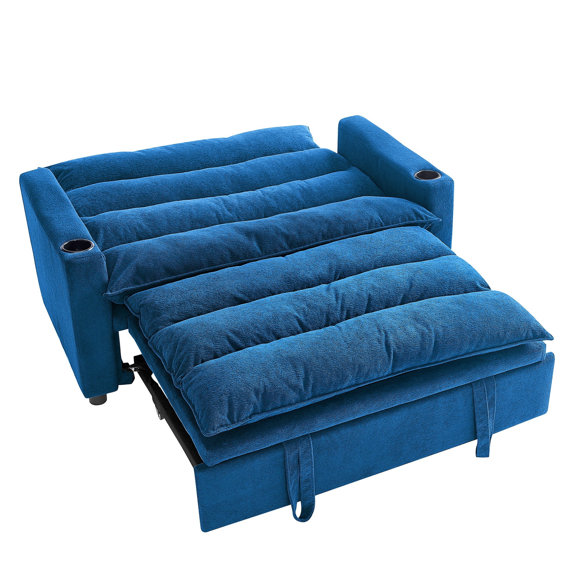 Aukfa 3 in 1 Convertible Pull Out Sofa Bed, Loveseat Sleeper with Thick Pad and Cup Holders for Living Room, Bedroom, Small Space, Blue