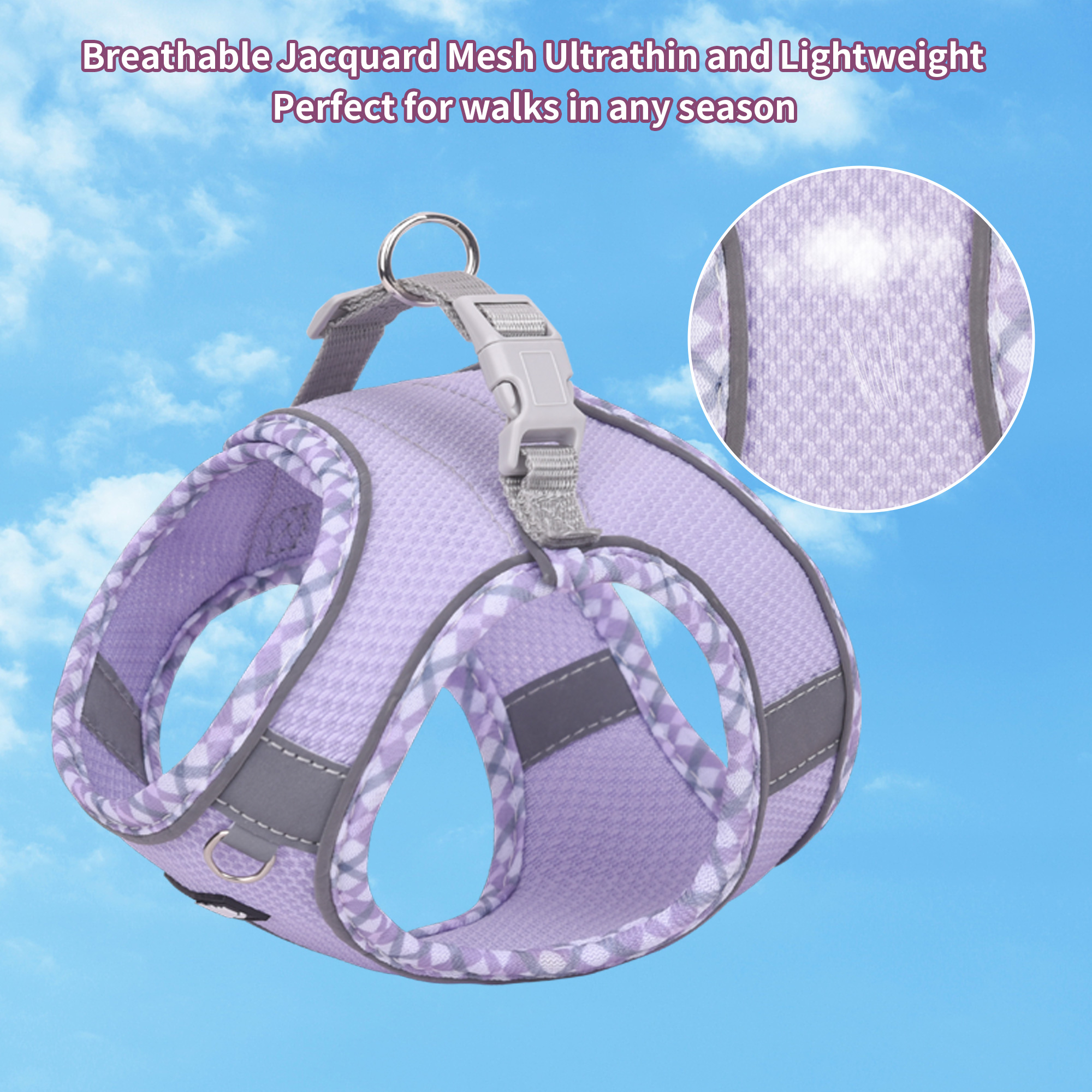 AIITLE Step-In Reflective Pet Harness & Leash, Purple XXXS photo 6