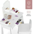 thumbnail image 6 of Best Choice Kids Wooden Pretend Play Vanity and Chair Set w/ Mirror  Little Girls Makeup Table with 3 Drawers, White, 6 of 8