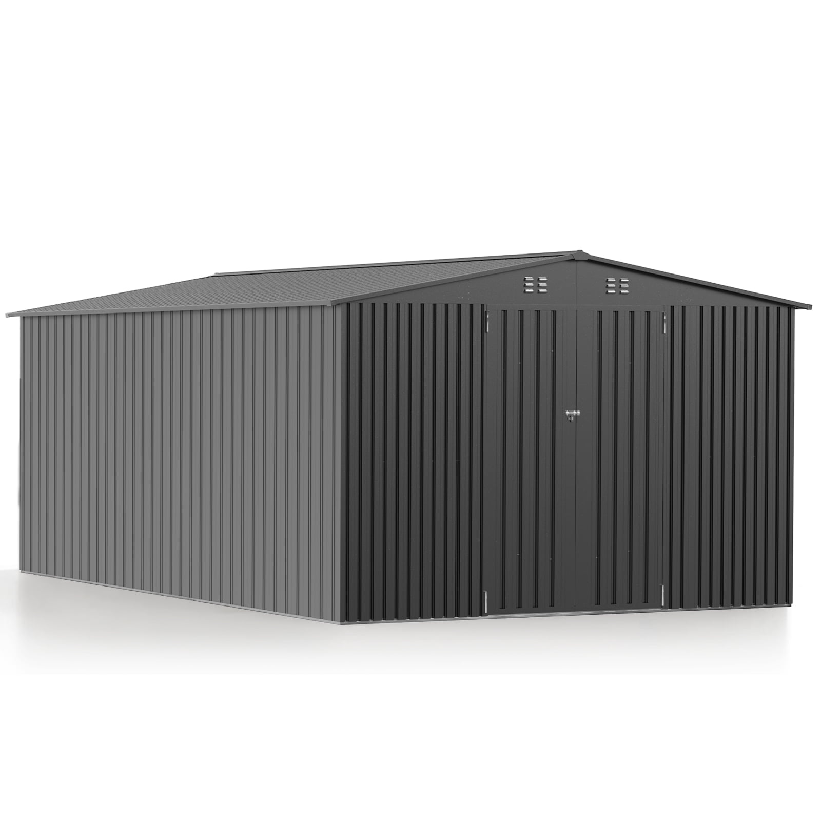PABIMIA 10 x 14 ft Metal Outdoor Storage Shed with Roof, Lockable Doors for Lawn and Patio Furniture Storage, Black