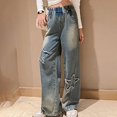 thumbnail image 2 of EnJoCho Teen Girls Star Baggy Jeans Kids Trendy Cute Straight Wide Leg Denim Pants Tween 𝖸𝟤𝖪 Prep𝗉y Elastic High Waist Bottoms Trousers Streetwear Fashion Casual Comfort, 2 of 9
