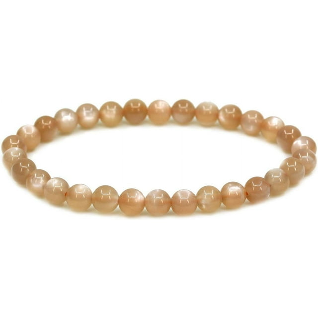 Angelstones Bracelet Extensible Unisexe en Perles Rondes de 6 mm avec Pierre de Soleil Rouge Naturelle