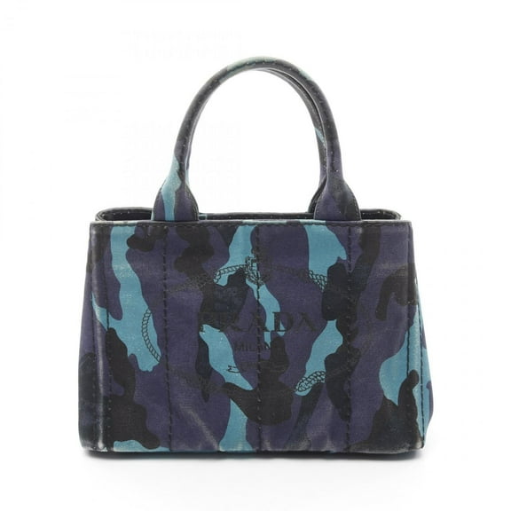 Pre-Owned Prada Canapa CAMOUFLA Tote Bag, Canvas, Women's, Navy/Multicolor, B2439G (Fair)