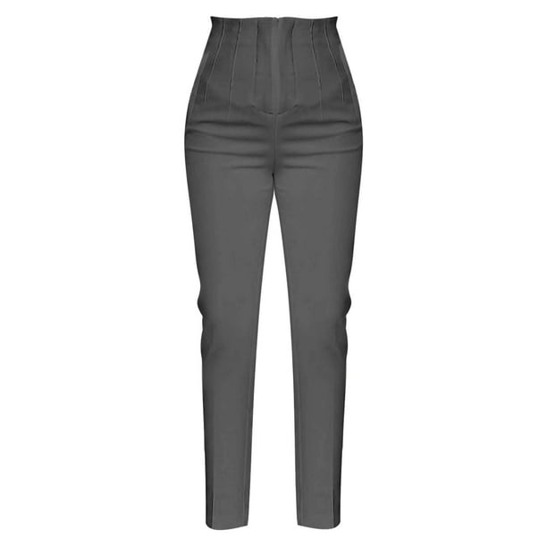 Pantalones de vestir Prolriy para mujer, tallas grandes, cintura alta, elásticos, para trabajo, informales, rectos, de negocios, con bolsillo, color gris 2 L