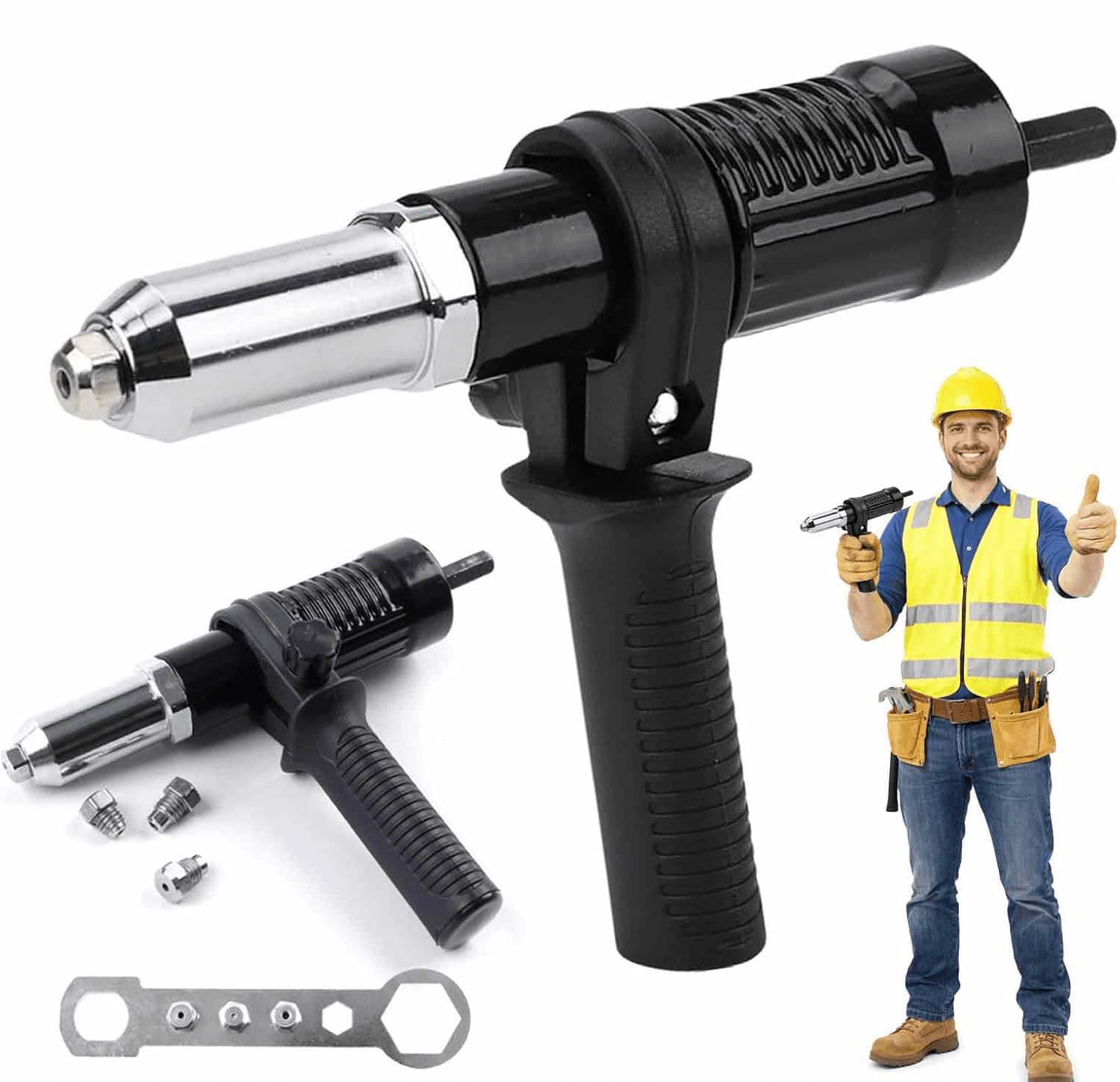 Pistola Per Rivetti Elettrica Senza Fili Daspom: Compatibile Con Batteria DeWalt 20V Max, Motore Brushless, Kit 3 Teste - 3