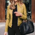 thumbnail image 1 of Chaqueta de cuero sintético para mujer, abrigo básico ajustado con cremallera, estilo clásico para motociclista, primavera y otoño, 1 of 3