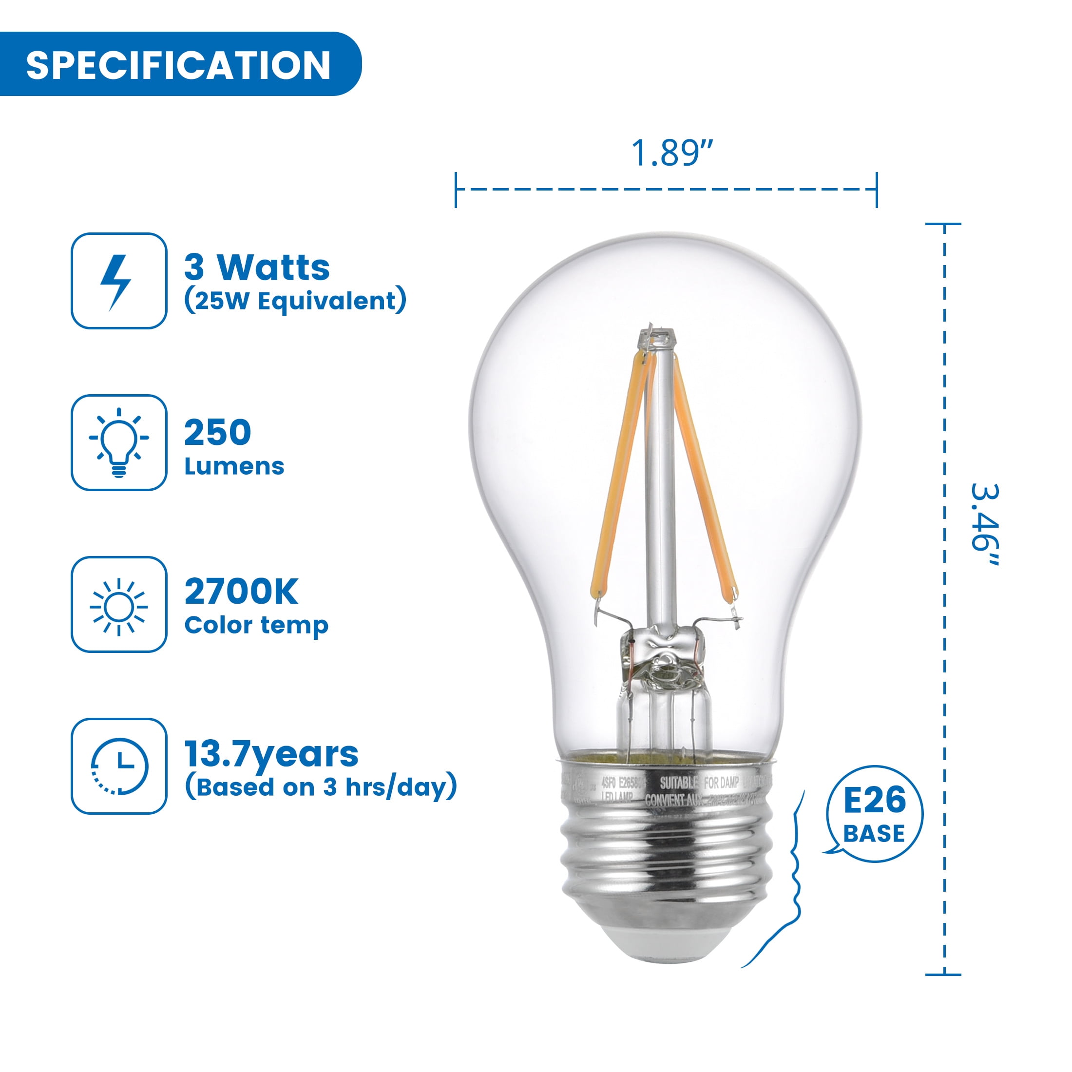 (2 pack) Great Value A15 LED Ceiling Fan Bulb 3W (25W Equivalent) Soft White Dimmable E26 Medium Base (2 Pack)