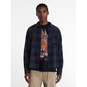 No Boundaries Men's Grunge Plaid Flannel Shirt