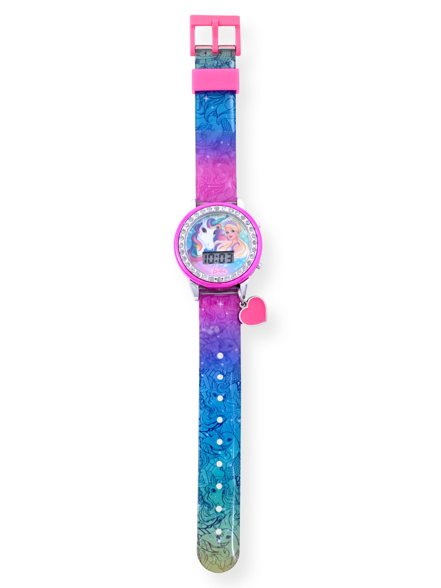 Mattel Barbie Girls Flashing LCD Pink Ombre Silicone Watch & Matching Bracelet 3 Piece Set
