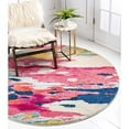 thumbnail image 1 of Unique Loom Estrella Collection Light Colors, Abstract, Modern, Vibrant Area Rug, 6 0 x 6 0 Round, Pink/Ivory, 1 of 5