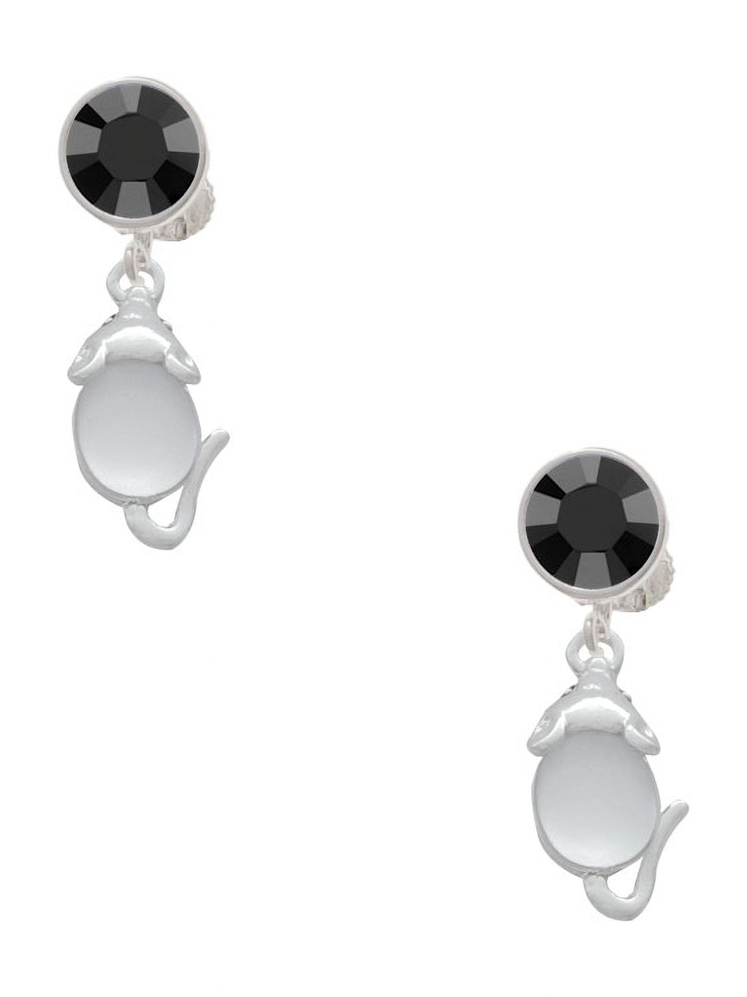 Delight Jewelry Silvertone Mouse with Clear Resin Body Black Crystal Clip on Earrings