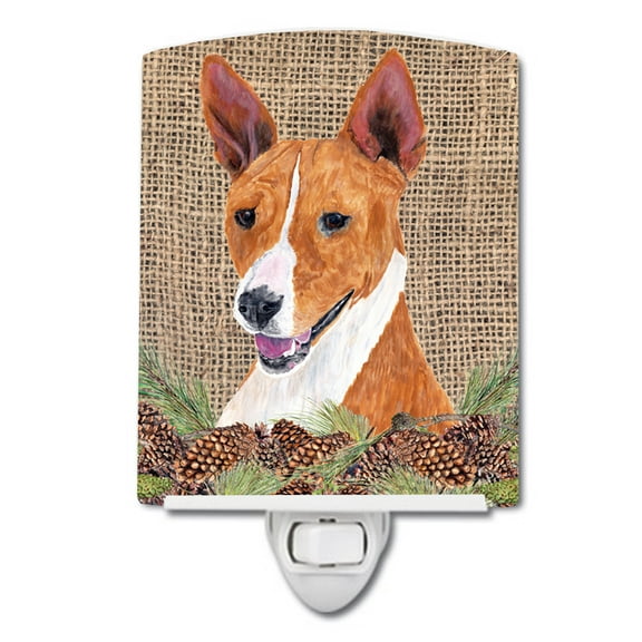 Caroline's Treasures SC9036CNL Basenji Faux Burlap and Pine cones Ceramic Night Light, 6x4x3", multicolor