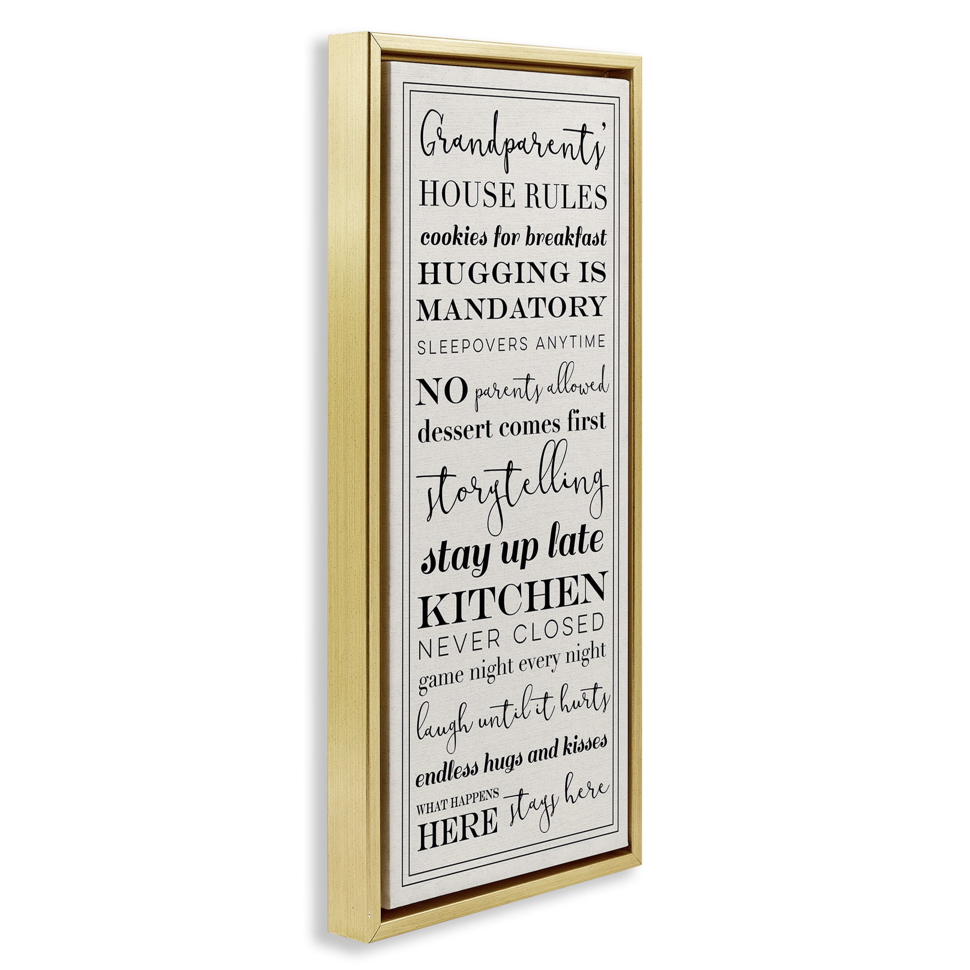 Stupell Industries Grandparents House Rules Inspirational Painting Gold Floater Framed Canvas Art Print Wall Art, 11 x 25