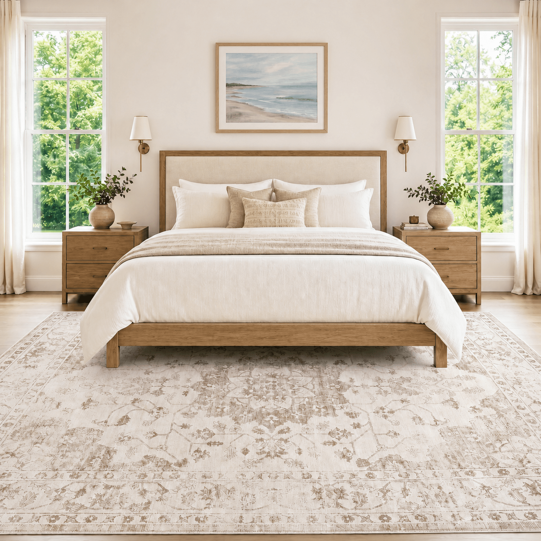 TrumanPick 9x12 Washable Rug, Vintage Distressed Medallion Rugs with Non-Slip & Stain Resistant, Large Beige Area Rug for Living Room Bedroom Dining Room