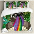 thumbnail image 3 of Sloth Duvet Cover Set Queen Size, Indolent Jungle Animal Spitting Rainbow Colors on Banana Leaves Backdrop Happy Mood, Decorative 3 Piece Bedding Set with 2 Pillow Shams, Multicolor, by Ambesonne, 3 of 3