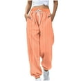 thumbnail image 2 of Women's Stripe Pants Elastic Waist Dreawstring Trousers Casual Jogger with Pockets Orange L, 2 of 5