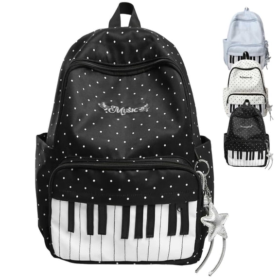 Piano Backpack, Polka Dot Backpack, Cute Daypack with Pendant, Nylon Backpack for Daily Use Travel