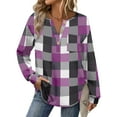 thumbnail image 2 of Stichou Womens Long Sleeve Shirts with Pocket Plaid Button Down Henley Shirts Dressy Casual Loose Fall Winter Ladies Tops and Blouses Purple M, 2 of 4