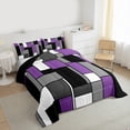 thumbnail image 3 of Feelyou Geometric Anstract Full Size Comforter Sets for Adult, Purple Grey Square Bedding Comforter Set, Modern Fashion Reversible Bedding Sets, Ultra Soft Home Decor, 3-Piece, 3 of 8