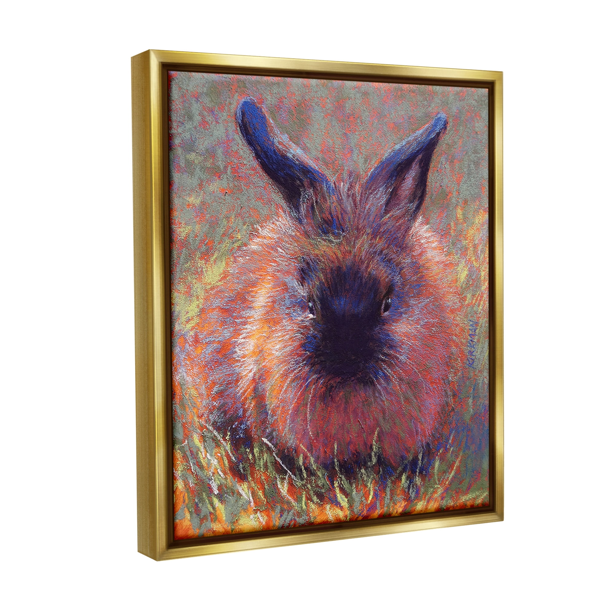 Stupell Industries Abstract Stippled Rabbit Animals & Insects Painting Gold Floater Framed Canvas Art Print Wall Art, 25 x 31