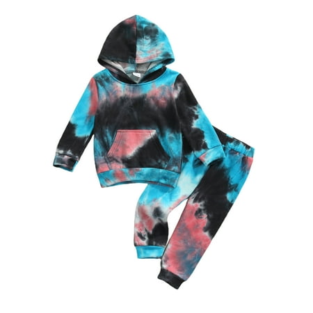 

Tretra Children Clothes Set Tie-dyed Printed Pattern Pullover and Pants